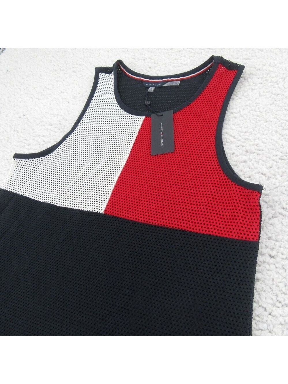 Tommy Hilfiger Swim Dress Cover-Up Mesh Navy Blue Red White Size S/M NEW $78 - Picture 6 of 13
